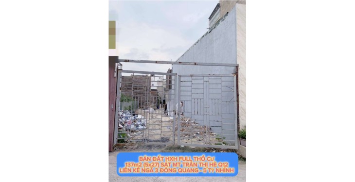 Bán đất hxh full tc 137m2 sát mt Trần Thị Hè Q12 - 5ty990 - 0932030061
